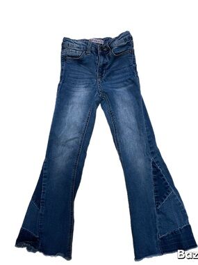 Girls Sz 7 Stretch Adjustable Waist  Patch Work Bell Bottom Jeans 1st KISS